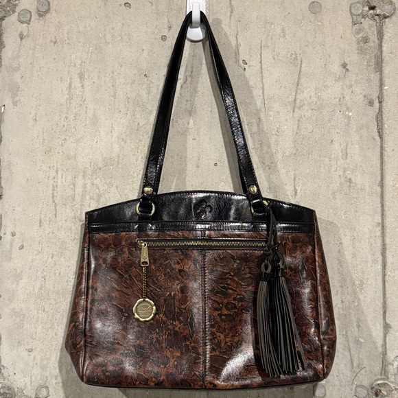 Patricia Nash Animal Print Poppy Tote Leather Shoulder Bag Boho Tassel Classic - Picture 1 of 13
